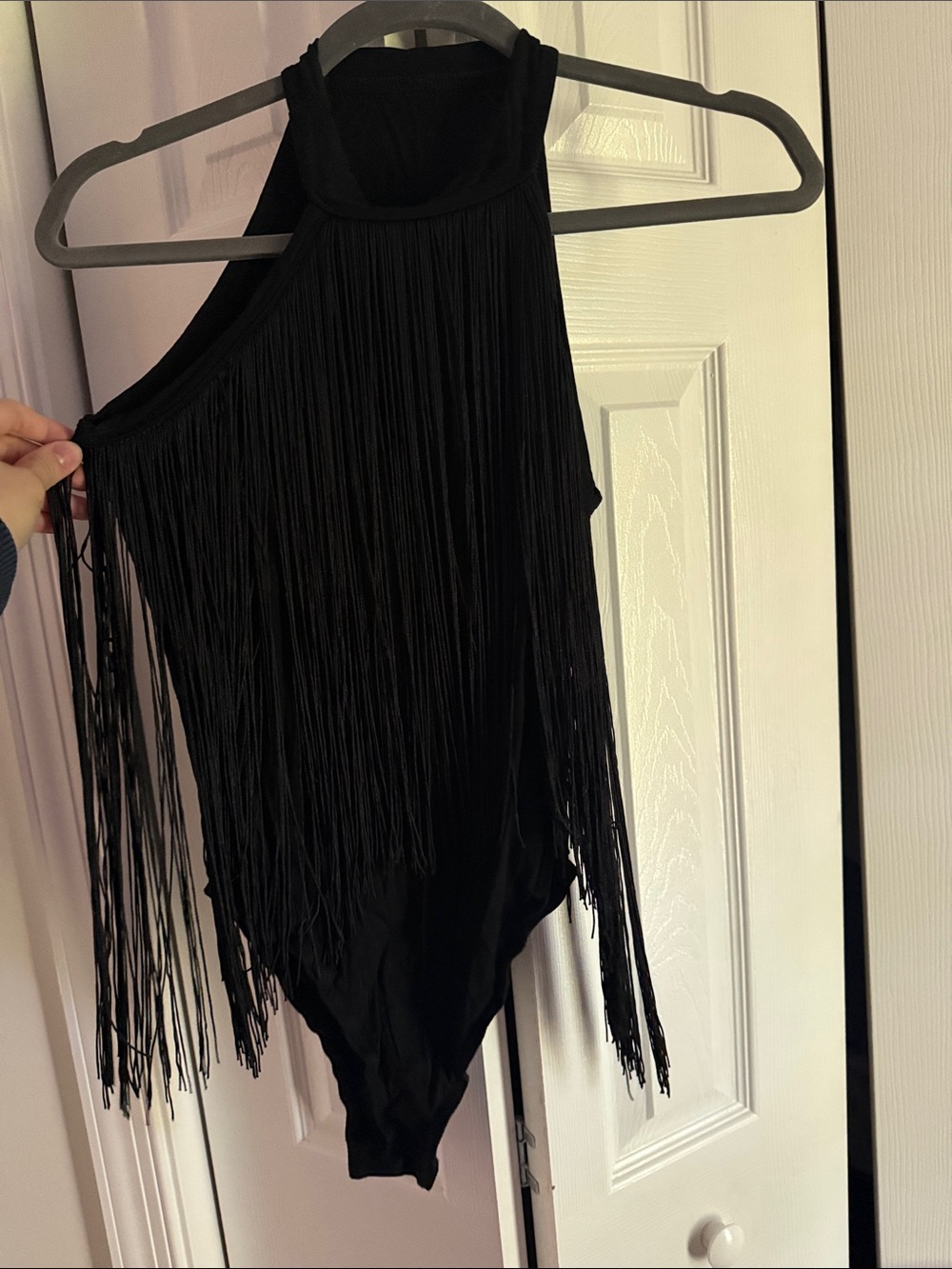 Amazon Essentials Black One-Shoulder Fringe Bodysuit